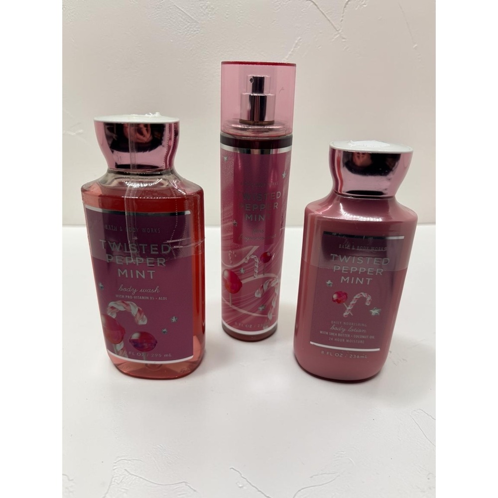 Bath & Body Works TWISTED PEPPERMINT  Set of 3 -  Fragrance Mist /Lotion/ Wash